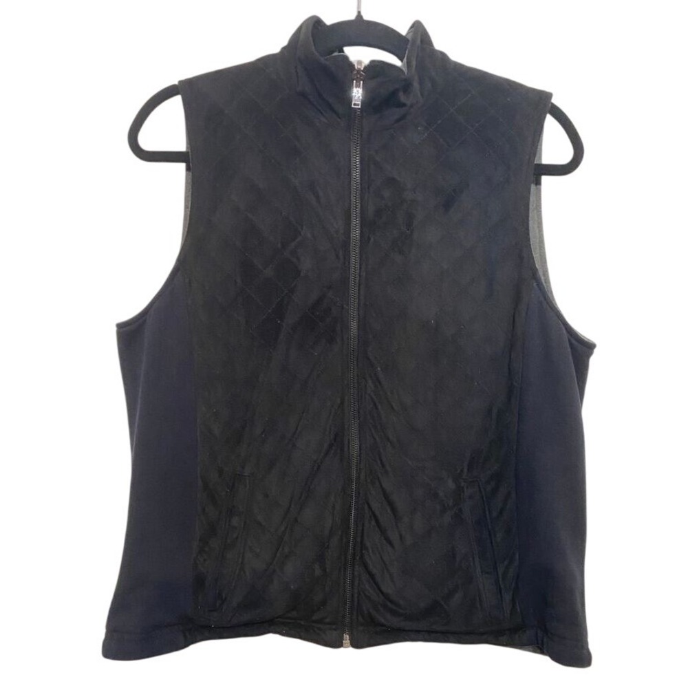 Lauren Active Ralph Lauren Reversible Quilted Vest Black Suede Gray Knit Large